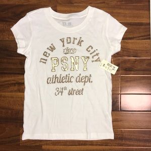 p.s. from Aeropostale Gold Logo Graphic White Short Sleeve Tee Girl's Size 5